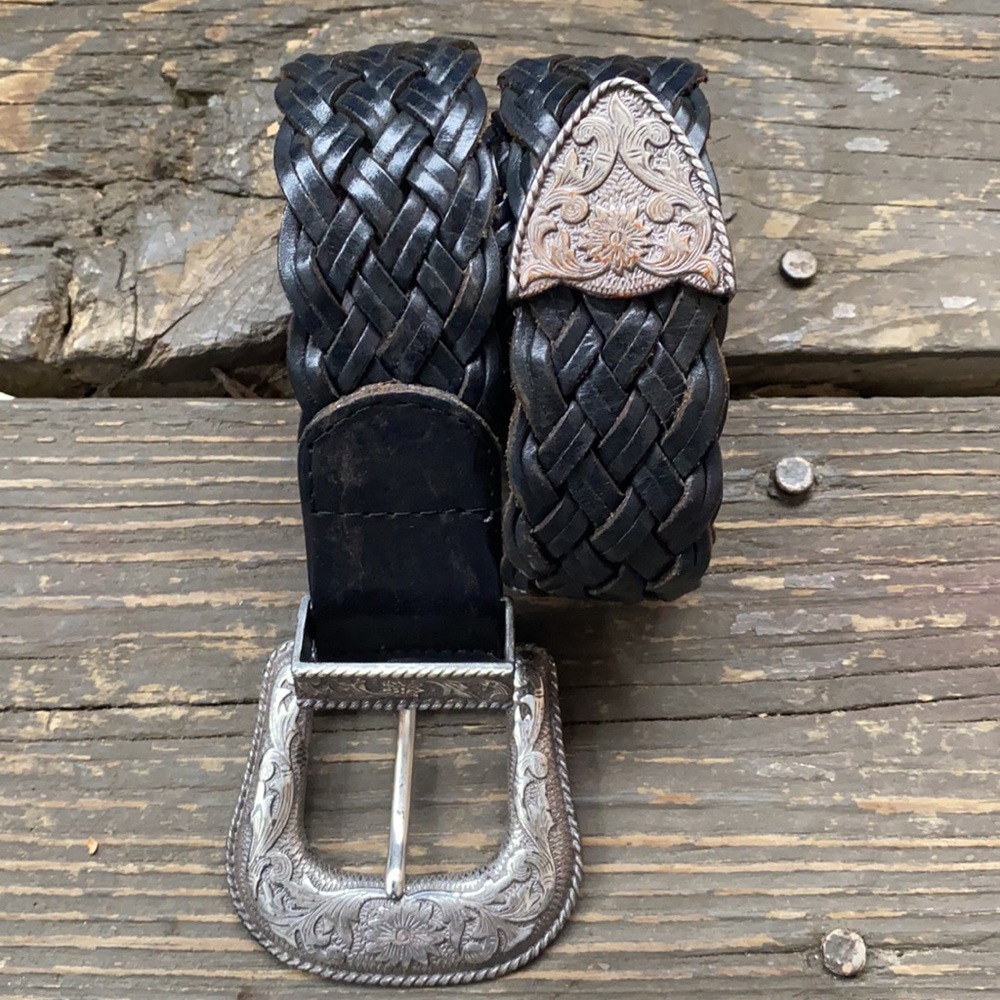Another Line Inc. Black Leather Western Belt